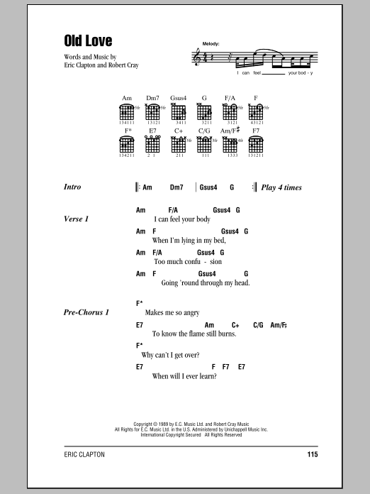 Eric Clapton Old Love sheet music notes and chords. Download Printable PDF.