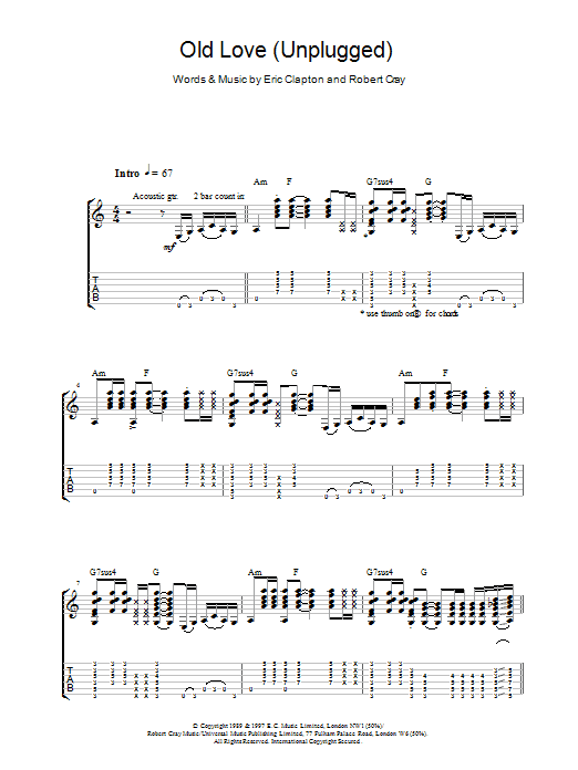 Eric Clapton Old Love (unplugged) sheet music notes and chords. Download Printable PDF.