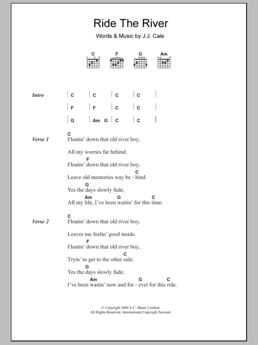 Eric Clapton Ride The River sheet music notes and chords. Download Printable PDF.