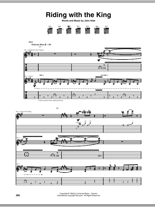 Eric Clapton Riding With The King sheet music notes and chords. Download Printable PDF.