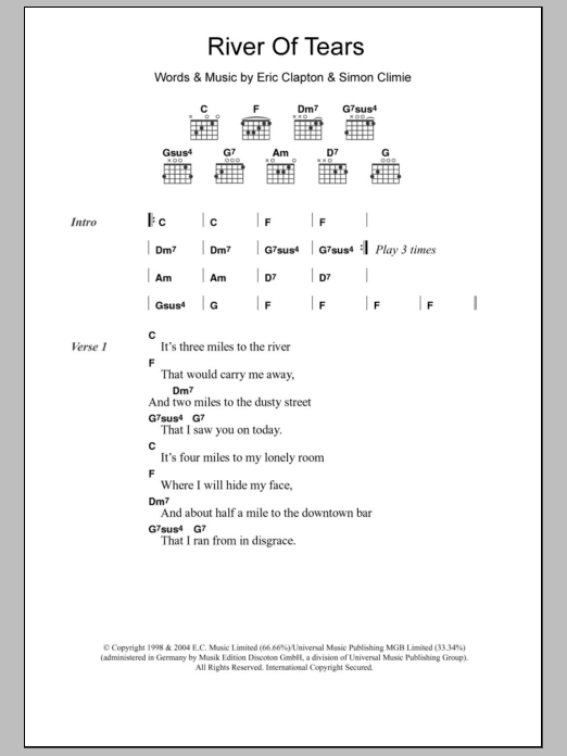 Eric Clapton River Of Tears sheet music notes and chords. Download Printable PDF.