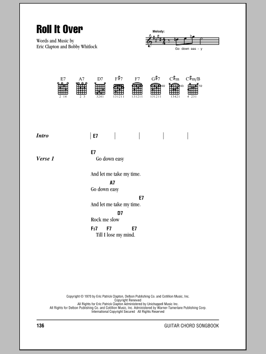 Eric Clapton Roll It Over sheet music notes and chords. Download Printable PDF.