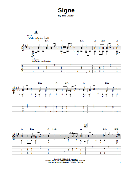 Eric Clapton Signe sheet music notes and chords. Download Printable PDF.