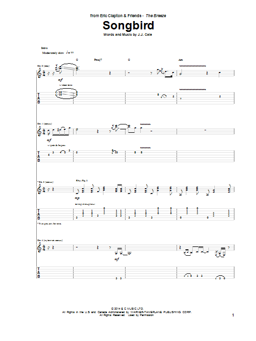 Eric Clapton Songbird sheet music notes and chords arranged for Guitar Tab