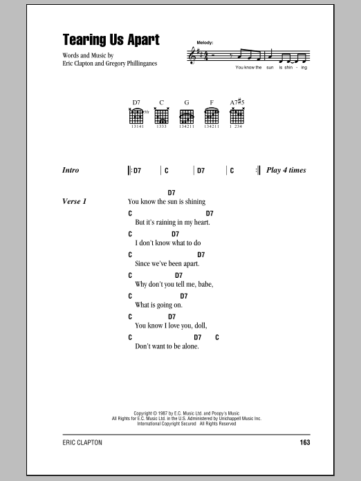 Eric Clapton Tearing Us Apart sheet music notes and chords. Download Printable PDF.