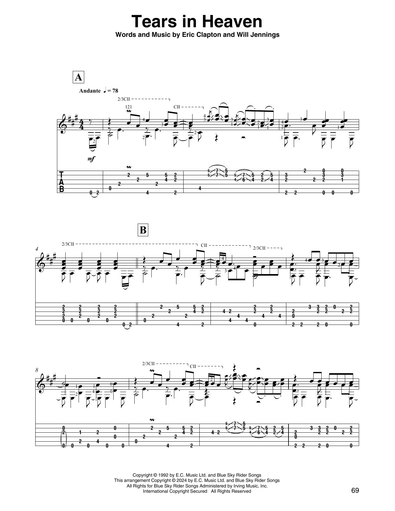 Eric Clapton Tears In Heaven (from Rush) (arr. David Jaggs) sheet music notes and chords. Download Printable PDF.