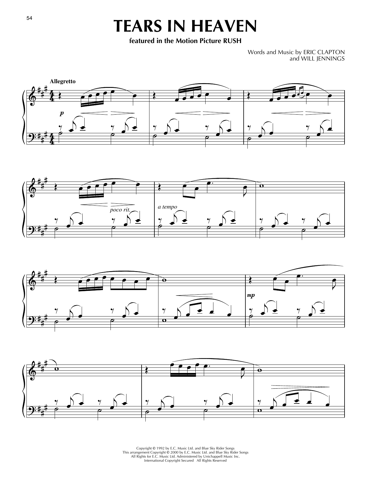 Learn to play Eric Clapton Tears In Heaven (from Rush) (arr. Phillip Keveren) sheet music for Piano Solo in minutes. Price: 6.9900$ Eric Clapton Tears In Heaven (from Rush) (arr. Phillip Keveren) sheet music notes and chords arranged for Piano Solo