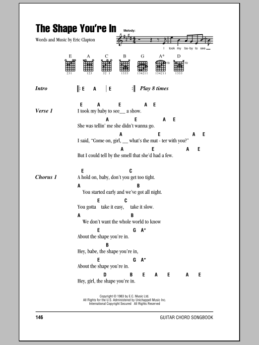 Eric Clapton The Shape You're In sheet music notes and chords. Download Printable PDF.