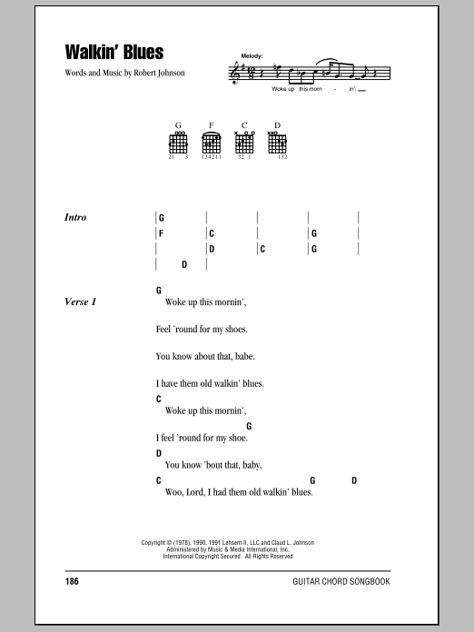 Eric Clapton Walkin' Blues sheet music notes and chords. Download Printable PDF.