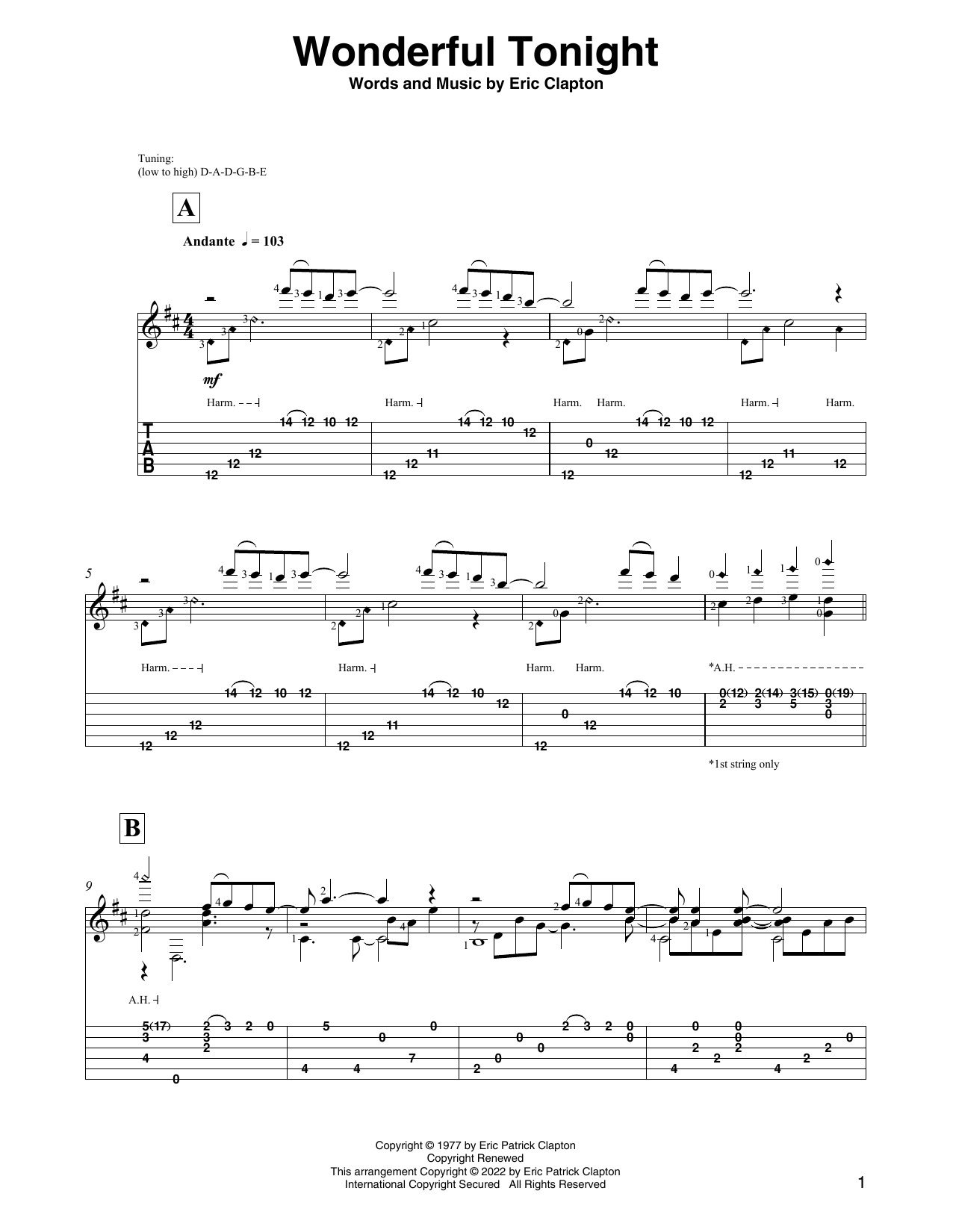 Eric Clapton Wonderful Tonight (arr. David Jaggs) sheet music notes and chords. Download Printable PDF.