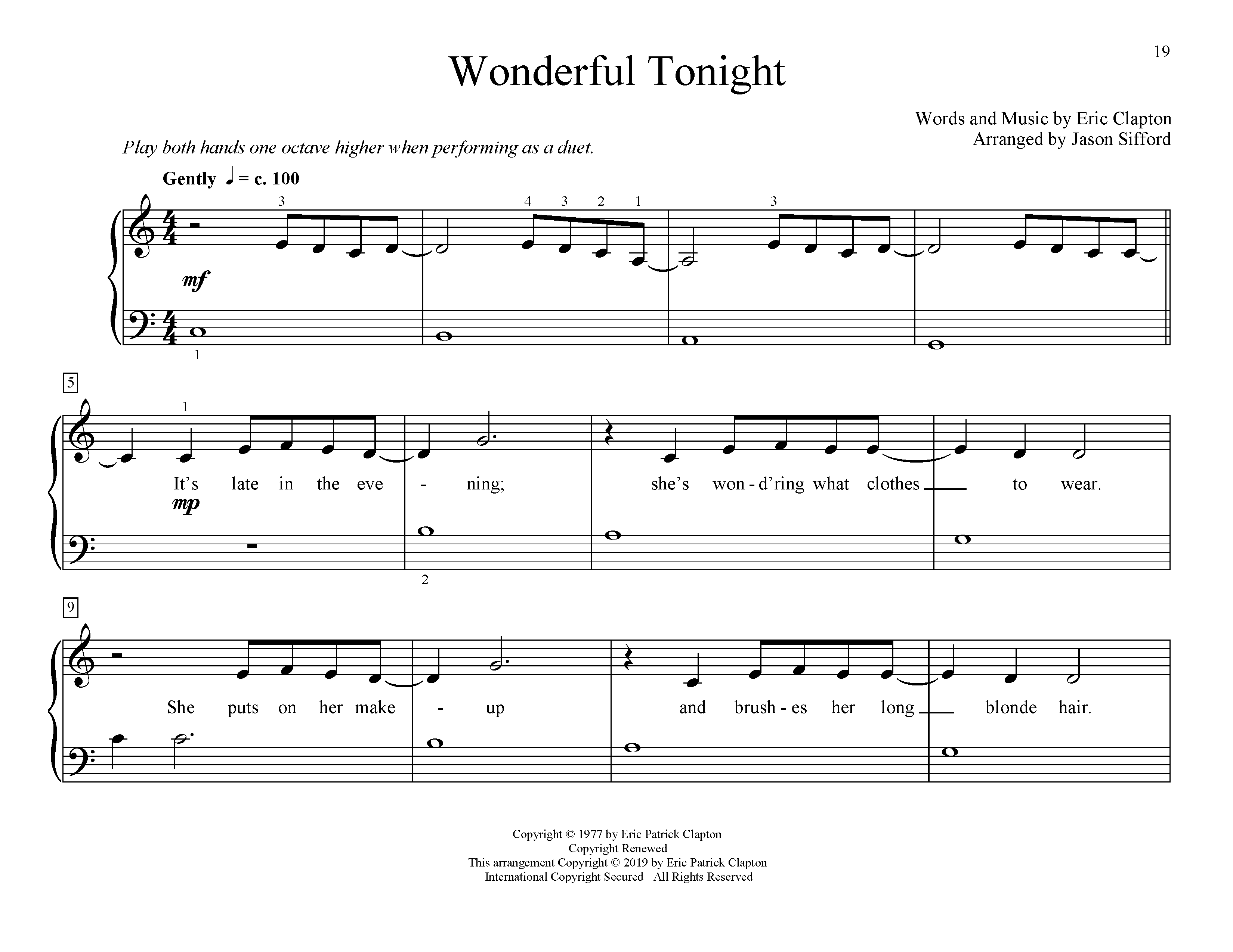 Eric Clapton Wonderful Tonight (arr. Jason Sifford) sheet music notes and chords. Download Printable PDF.