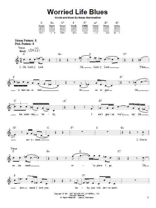 Eric Clapton Worried Life Blues sheet music notes and chords. Download Printable PDF.