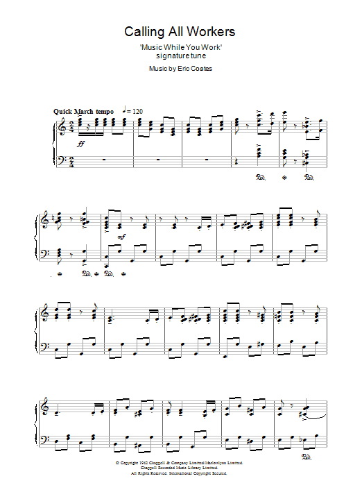 Eric Coates Calling All Workers sheet music notes and chords arranged for Piano, Vocal & Guitar Chords