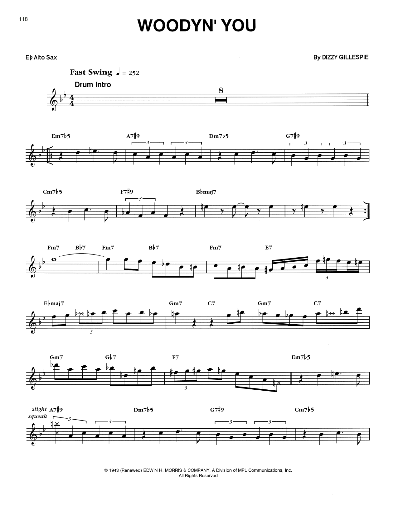 Eric Dolphy Woody 'n You sheet music notes and chords arranged for Alto Sax Transcription