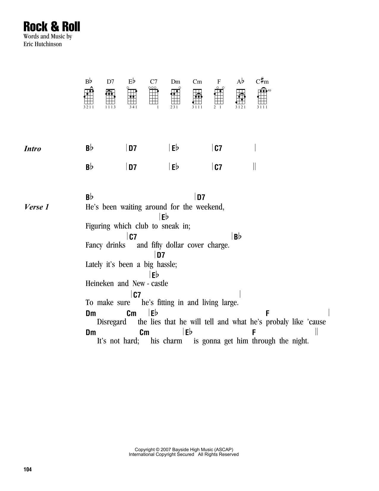 Eric Hutchinson Rock & Roll sheet music notes and chords. Download Printable PDF.