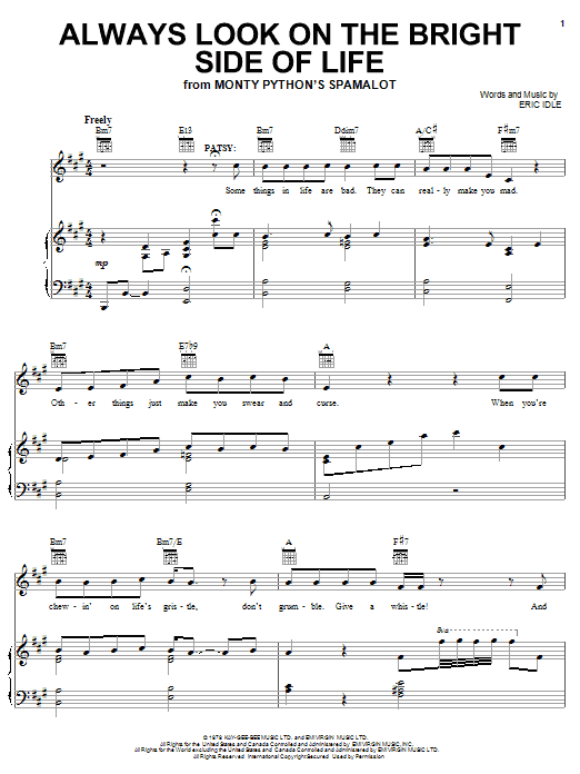 Monty Python's Spamalot Always Look On The Bright Side Of Life sheet music notes and chords. Download Printable PDF.