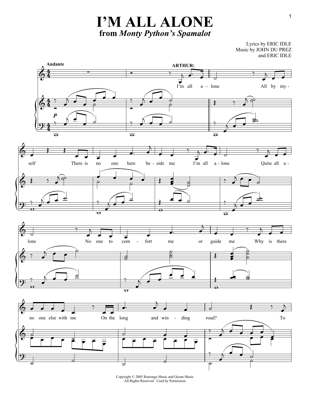 Eric Idle I'm All Alone sheet music notes and chords. Download Printable PDF.