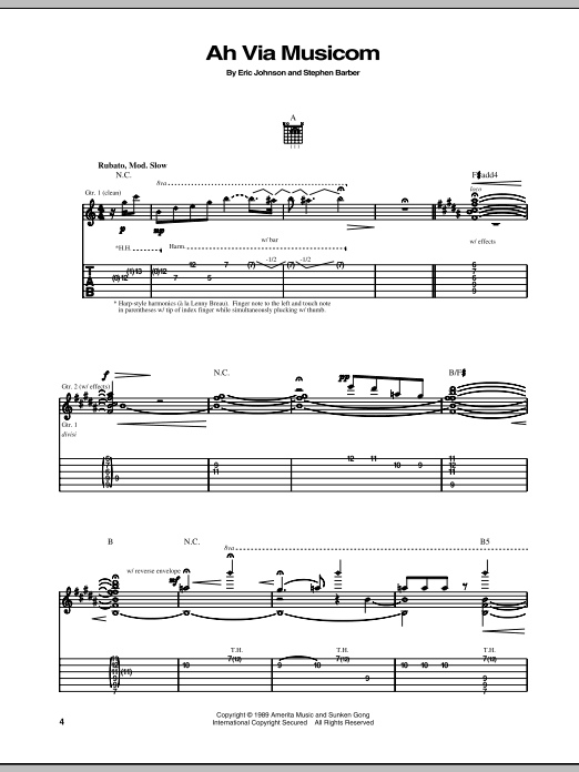 Eric Johnson Ah Via Musicom sheet music notes and chords. Download Printable PDF.