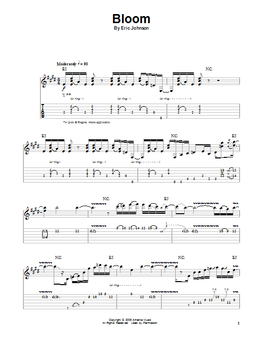 Eric Johnson Bloom sheet music notes and chords. Download Printable PDF.