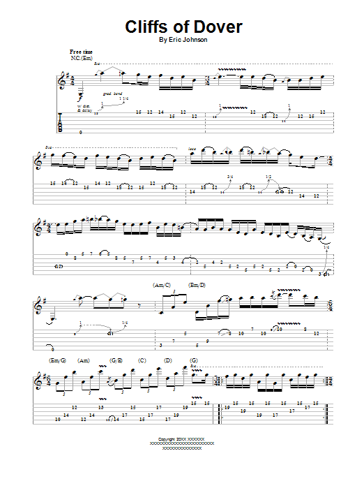 Eric Johnson Cliffs Of Dover sheet music notes and chords. Download Printable PDF.