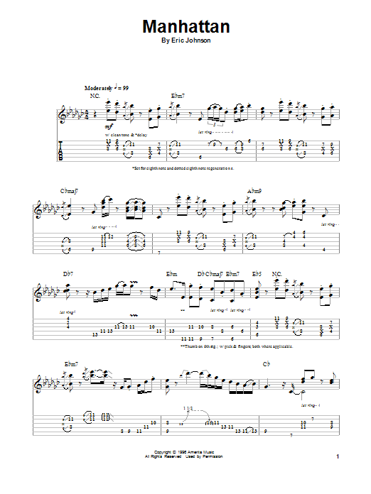 Eric Johnson Manhattan sheet music notes and chords. Download Printable PDF.