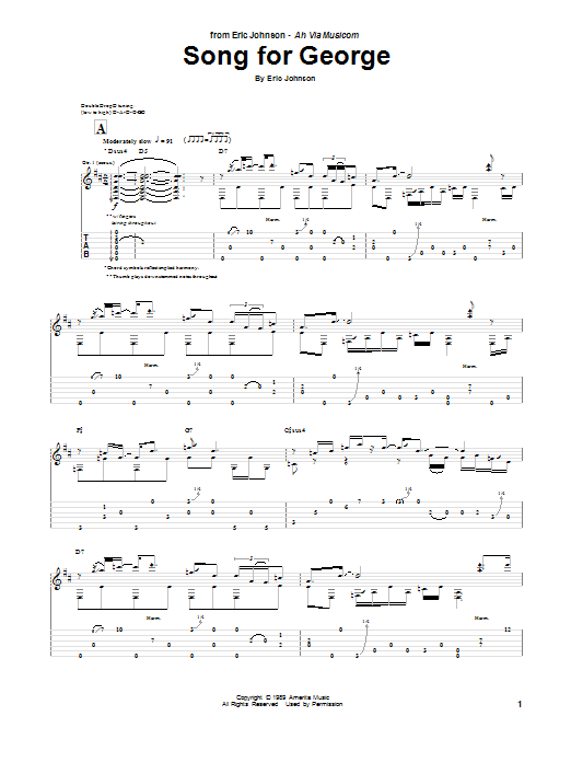 Learn to play Eric Johnson Song For George sheet music for Guitar Tab in minutes. Price: 7.8900$ Eric Johnson Song For George sheet music notes and chords arranged for Guitar Tab