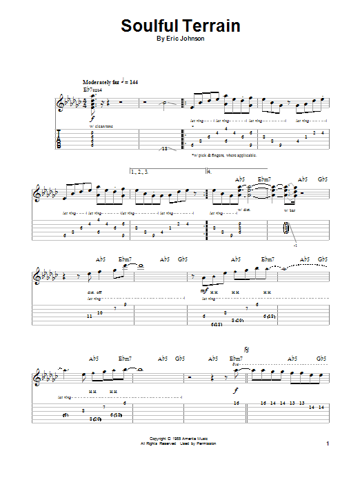 Eric Johnson Soulful Terrain sheet music notes and chords arranged for Guitar Tab (Single Guitar)