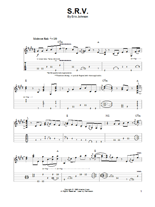 Eric Johnson S.R.V. sheet music notes and chords. Download Printable PDF.