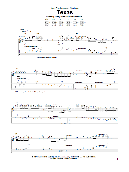Learn to play Eric Johnson Texas sheet music for Guitar Tab in minutes. Price: 7.8900$ Eric Johnson Texas sheet music notes and chords arranged for Guitar Tab