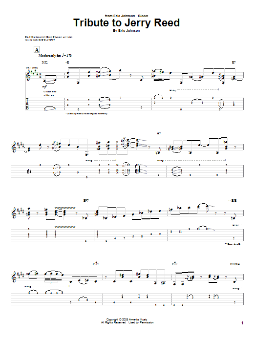 Learn to play Eric Johnson Tribute To Jerry Reed sheet music for Guitar Tab in minutes. Price: 7.8900$ Eric Johnson Tribute To Jerry Reed sheet music notes and chords arranged for Guitar Tab