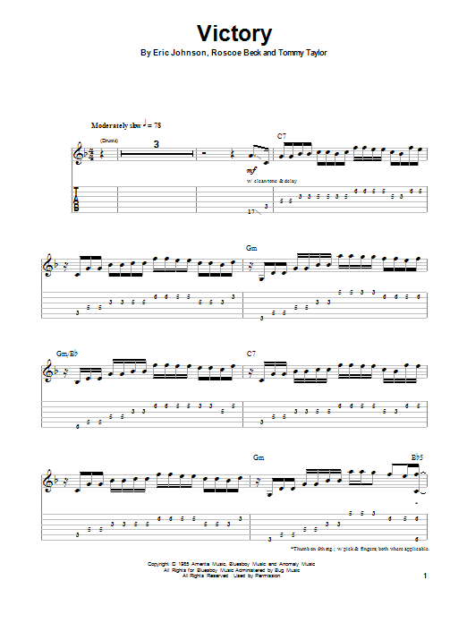 Eric Johnson Victory sheet music notes and chords arranged for Guitar Tab (Single Guitar)