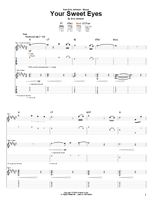 Learn to play Eric Johnson Your Sweet Eyes sheet music for Guitar Tab in minutes. Price: 7.8900$ Eric Johnson Your Sweet Eyes sheet music notes and chords arranged for Guitar Tab
