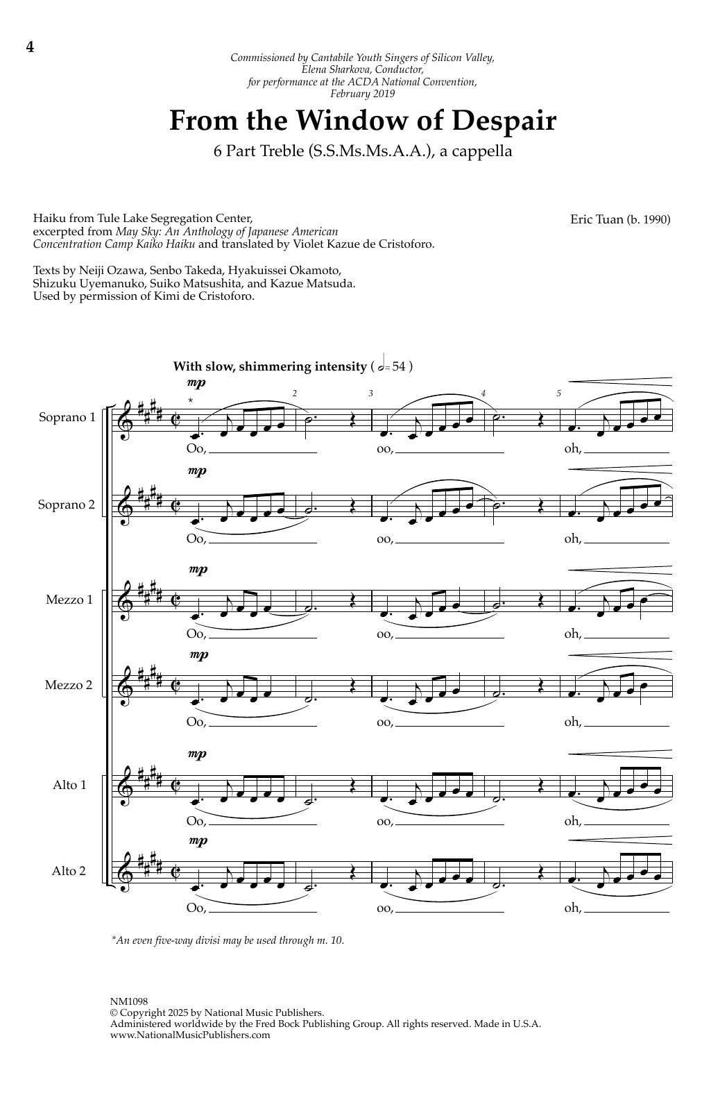 Eric Tuan From The Window Of Despair (6-part Treble) sheet music notes and chords arranged for SSA Choir