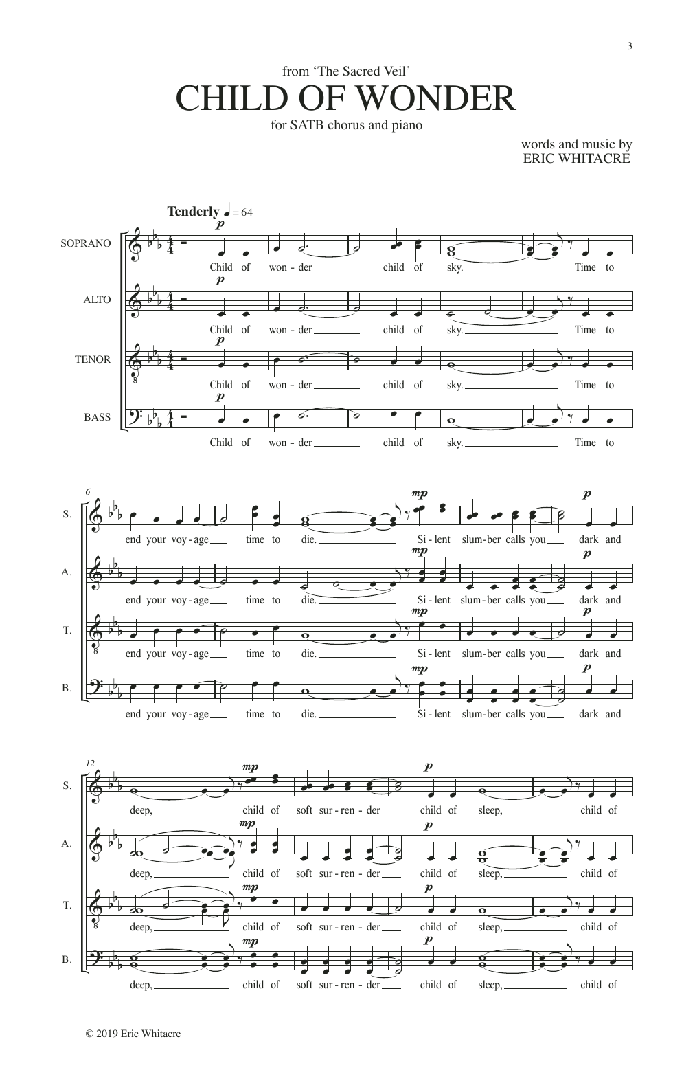 Eric Whitacre Child Of Wonder (from The Sacred Veil) sheet music notes and chords. Download Printable PDF.