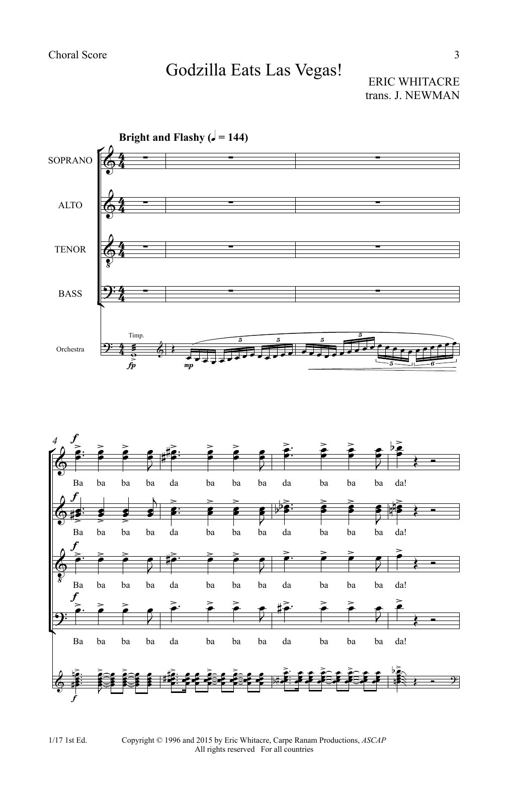 Eric Whitacre Godzilla Eats Las Vegas! sheet music notes and chords. Download Printable PDF.