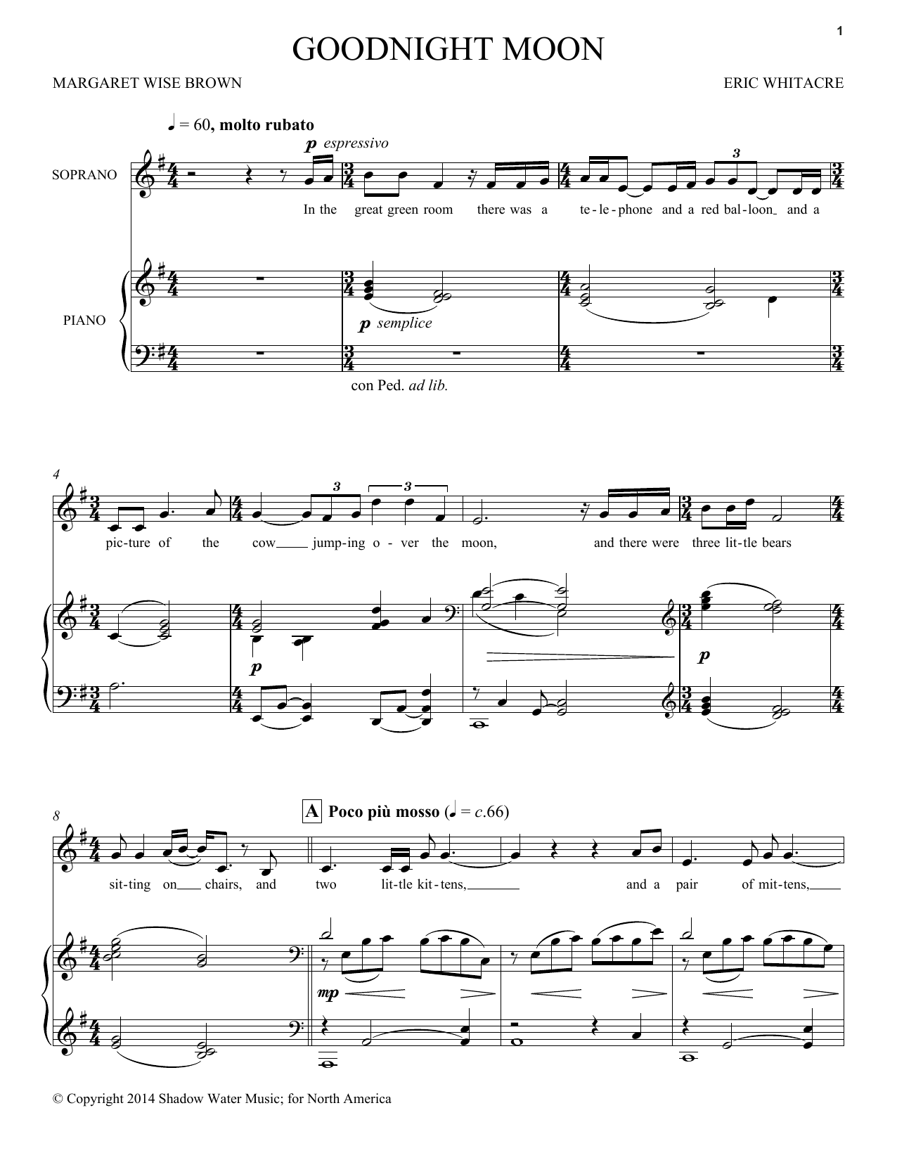 Eric Whitacre Goodnight Moon sheet music notes and chords. Download Printable PDF.