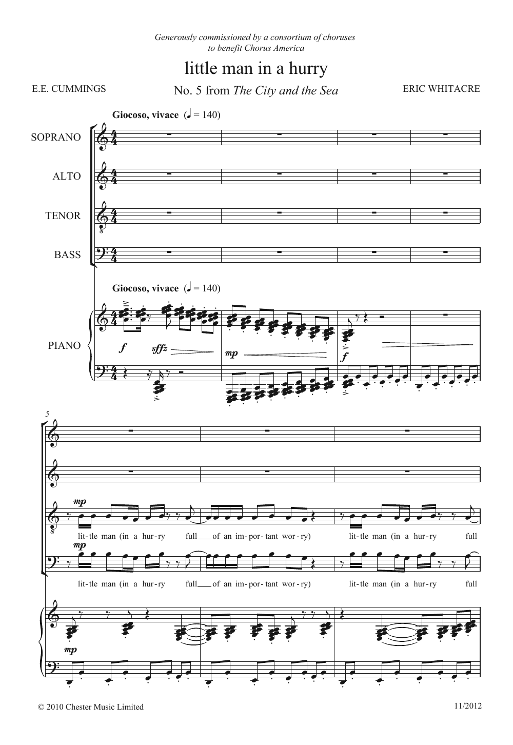 Eric Whitacre Little Man In A Hurry (From 'The City And The Sea') sheet music notes and chords. Download Printable PDF.