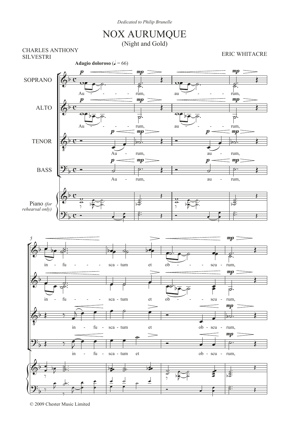 Eric Whitacre Nox Aurumque (Night and Gold) sheet music notes and chords. Download Printable PDF.