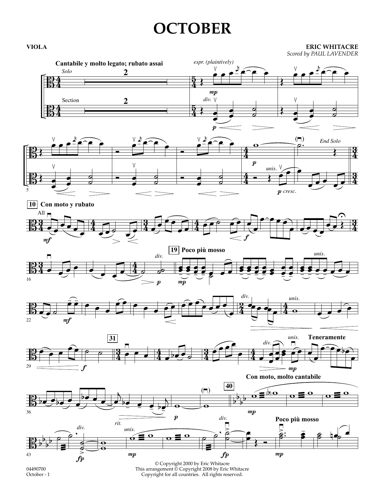 Eric Whitacre October - Viola (arr. Paul Lavender) sheet music notes and chords. Download Printable PDF.