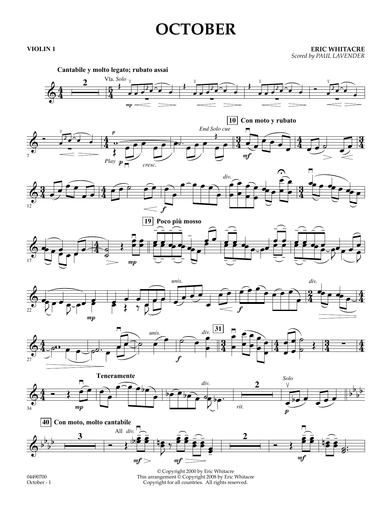 Eric Whitacre October - Violin 1 (arr. Paul Lavender) sheet music notes and chords. Download Printable PDF.