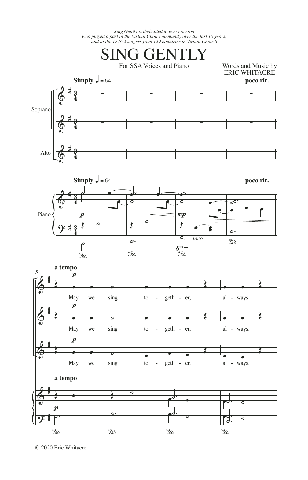 Eric Whitacre Sing Gently sheet music notes and chords. Download Printable PDF.