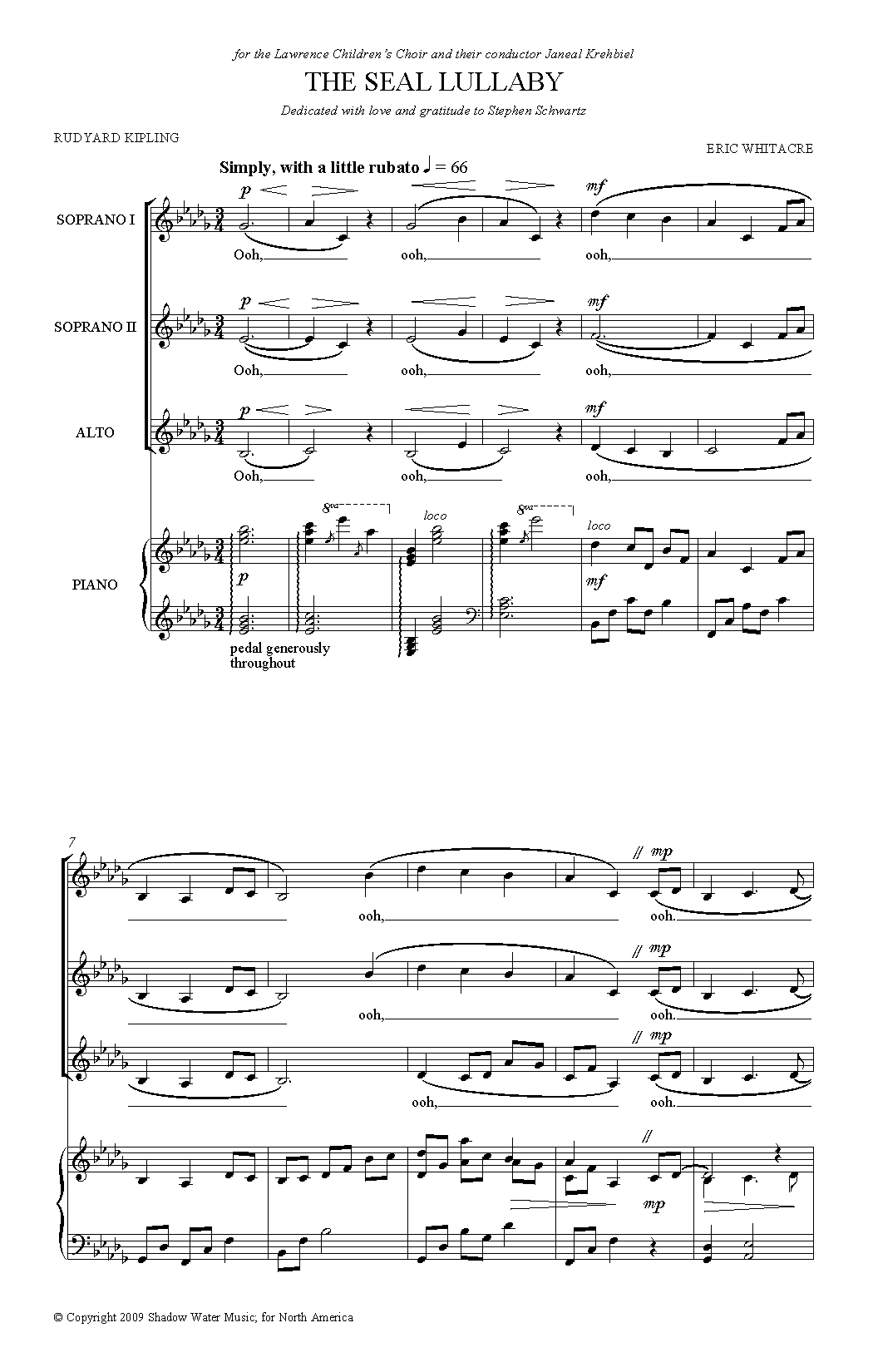 Eric Whitacre The Seal Lullaby sheet music notes and chords. Download Printable PDF.