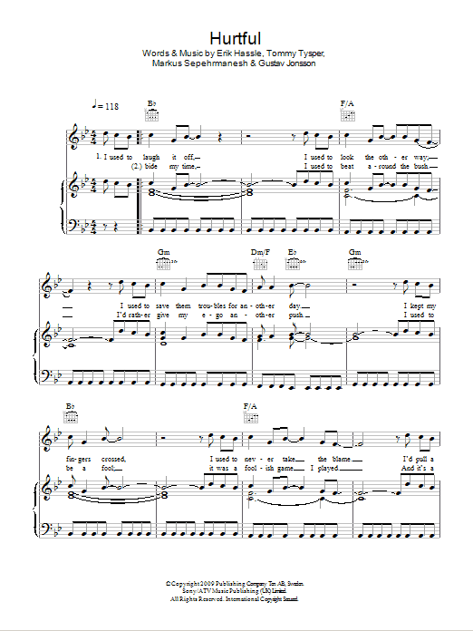 Learn to play Erik Hassle Hurtful sheet music for Piano, Vocal & Guitar Chords in minutes. Price: 7.8900$ Erik Hassle Hurtful sheet music notes and chords arranged for Piano, Vocal & Guitar Chords