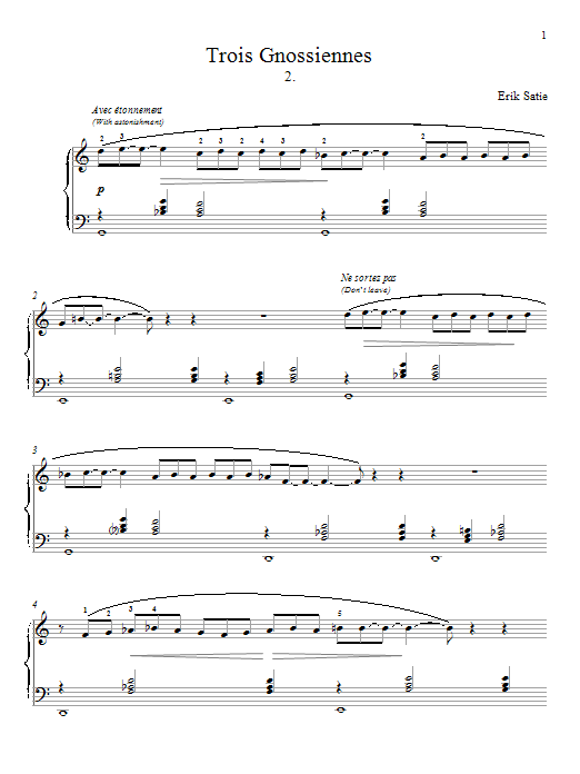 Learn to play Erik Satie Gnossienne No. 2 sheet music for Piano Solo in minutes. Price: 7.8900$ Erik Satie Gnossienne No. 2 sheet music notes and chords arranged for Piano Solo