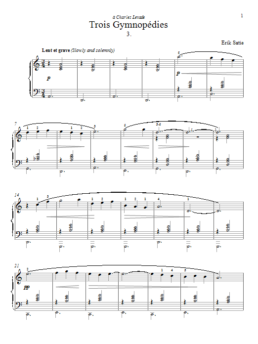 Learn to play Erik Satie Gymnopedie No. 3 sheet music for Piano Solo in minutes. Price: 7.8900$ Erik Satie Gymnopedie No. 3 sheet music notes and chords arranged for Piano Solo