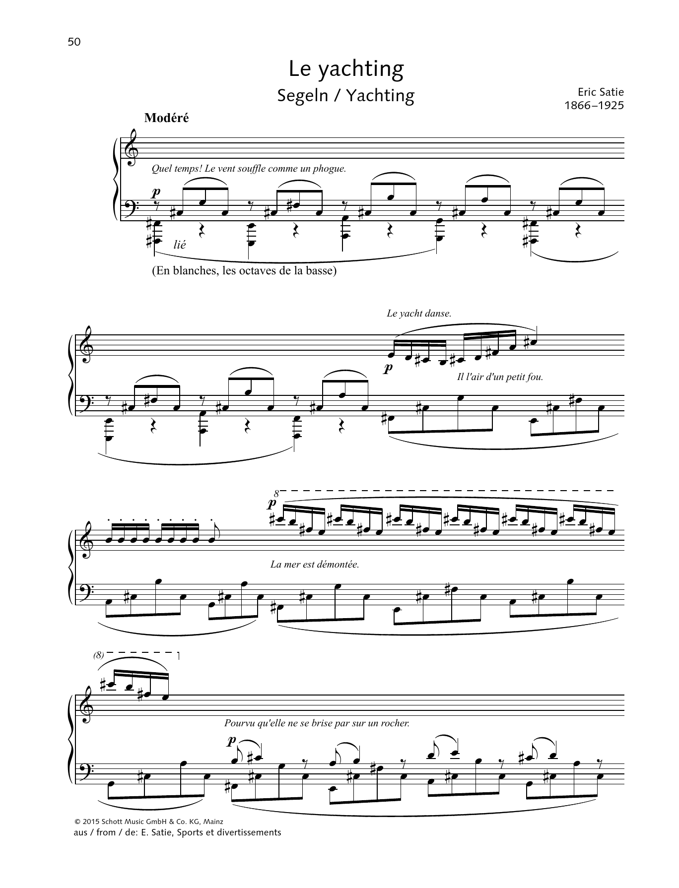 Learn to play Erik Satie Yachting sheet music for Piano Solo in minutes. Price: 6.9900$ Erik Satie Yachting sheet music notes and chords arranged for Piano Solo