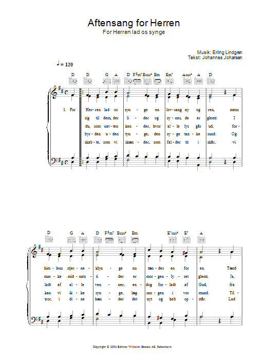 Erling Lindgren Aftensang For Herren - For Herren Lad Os Singe sheet music notes and chords arranged for Piano, Vocal & Guitar Chords