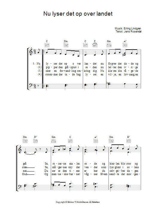 Erling Lindgren Nu Lyser Det Op Over Landet sheet music notes and chords arranged for Piano, Vocal & Guitar Chords