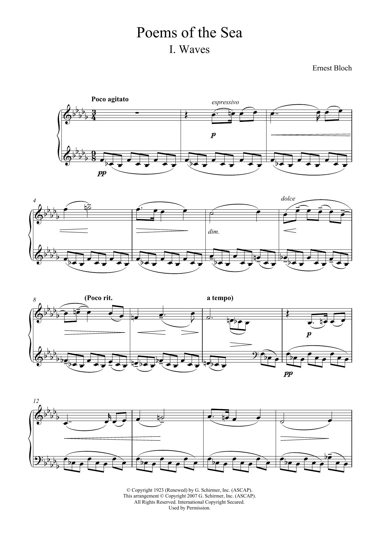 Learn to play Ernest Bloch Waves (from Poems Of The Sea) sheet music for Piano Solo in minutes. Price: 7.8900$ Ernest Bloch Waves (from Poems Of The Sea) sheet music notes and chords arranged for Piano Solo