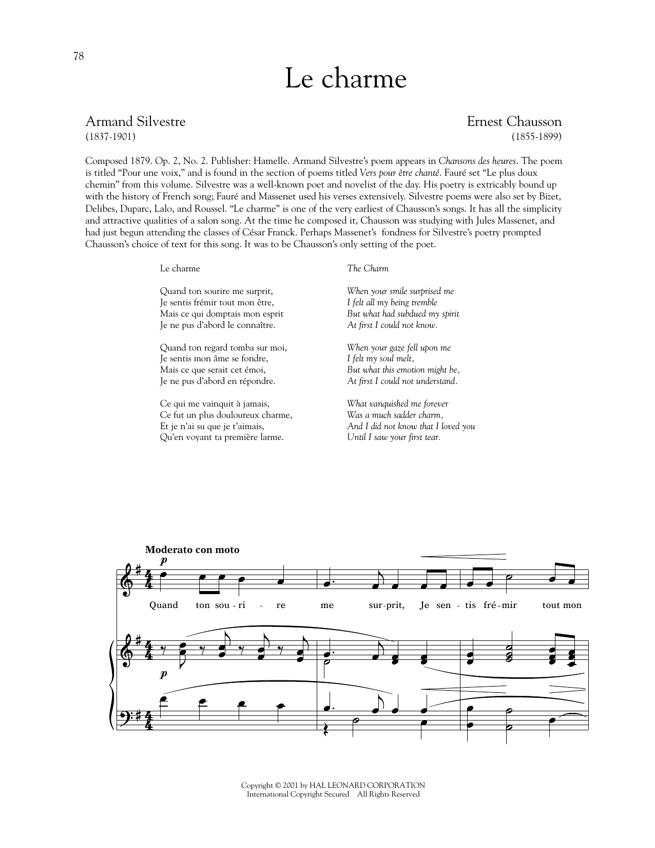 Ernest Chausson Le Charme (High Voice) sheet music notes and chords. Download Printable PDF.